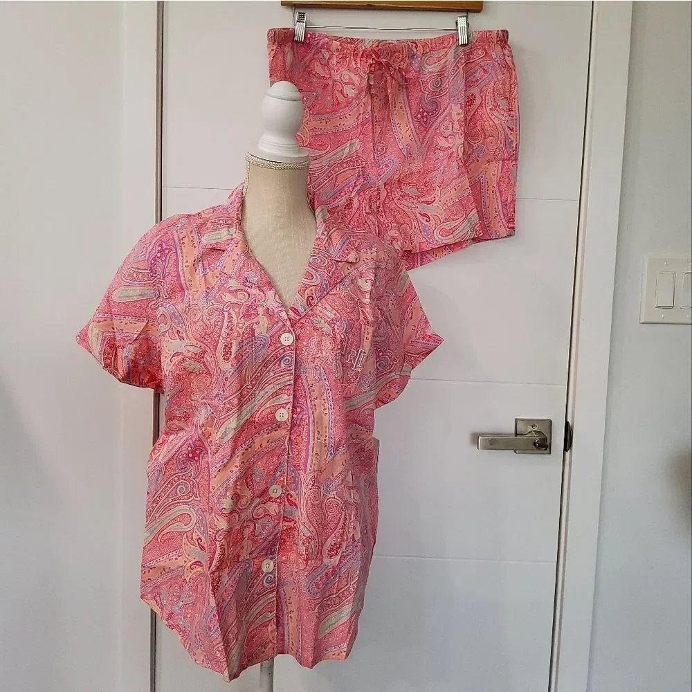 Lauren Ralph Lauren Paisley Two Piece Shorts Pajama Size XL